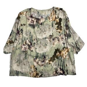 Bryn Walker Abstract Floral Blouse L Made in USA Italian Polyester Fabric Large